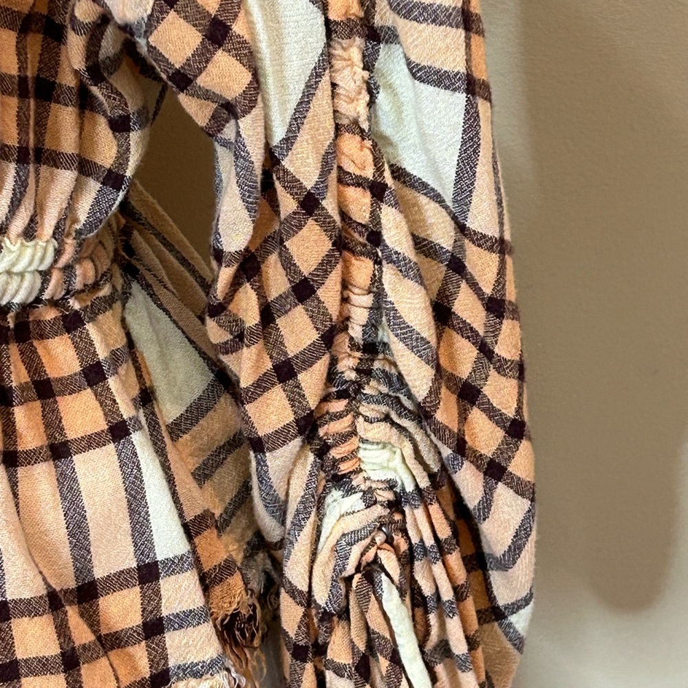 We The Free | Size Small Wool Blend Plaid Distressed Top - Picture 3 of 8